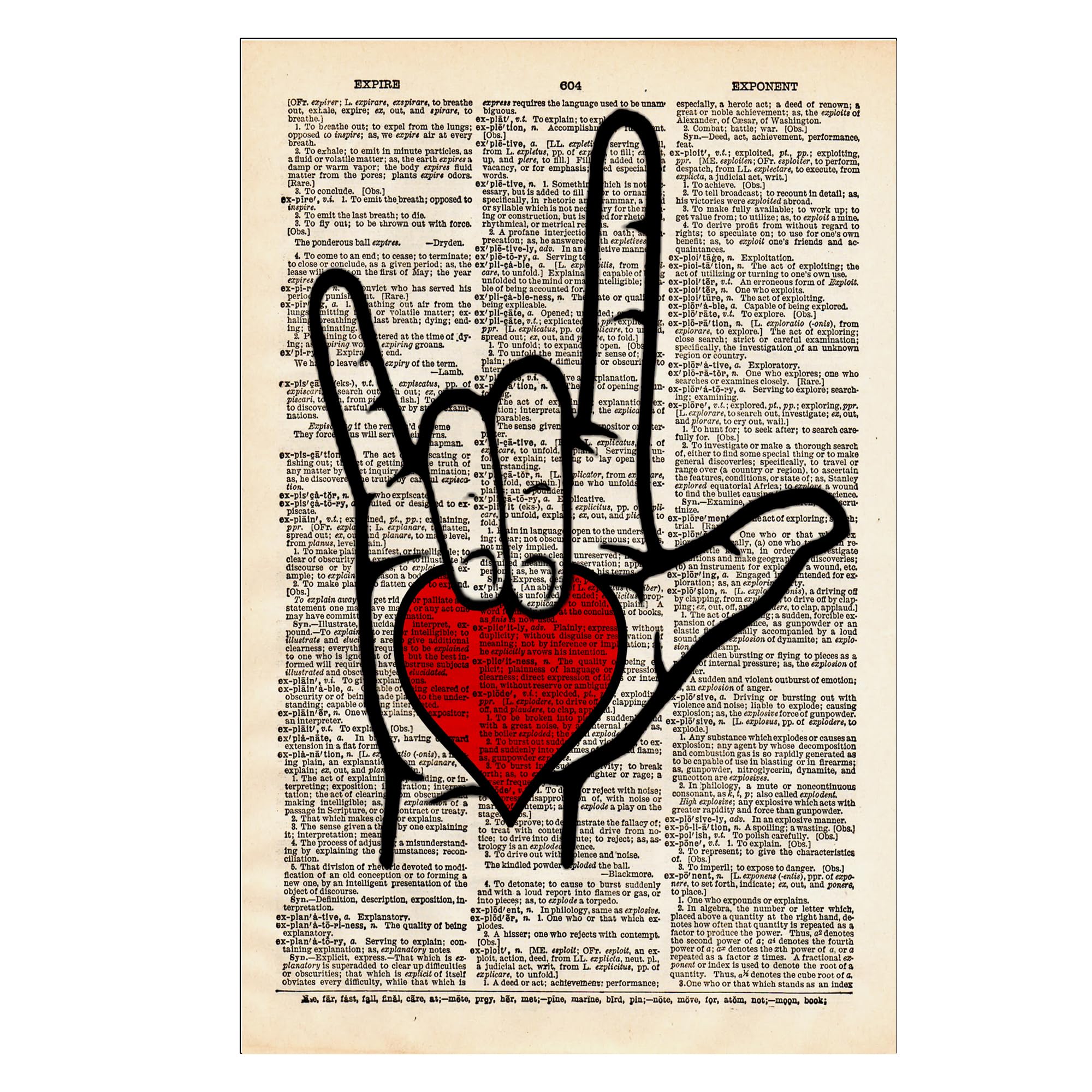 Amazon.com: ASL I love you sign language art with heart, on